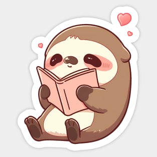 Adorable Kawaii Sloth Reading a Book Sticker